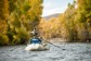 An angler casts from a boat on the Gunnison River